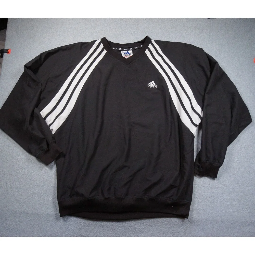 Vintage Adidas Jacket Mens XLarge Black Golf Windbreaker Pullover Outdoors Y2K